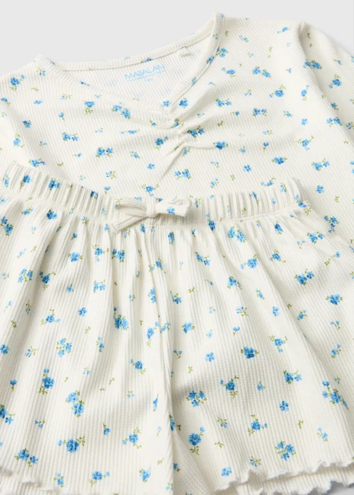 Girls Blue Floral Long Sleeve Shorts Pyjama Set (7-13yrs) - 7 Yrs Image 2
