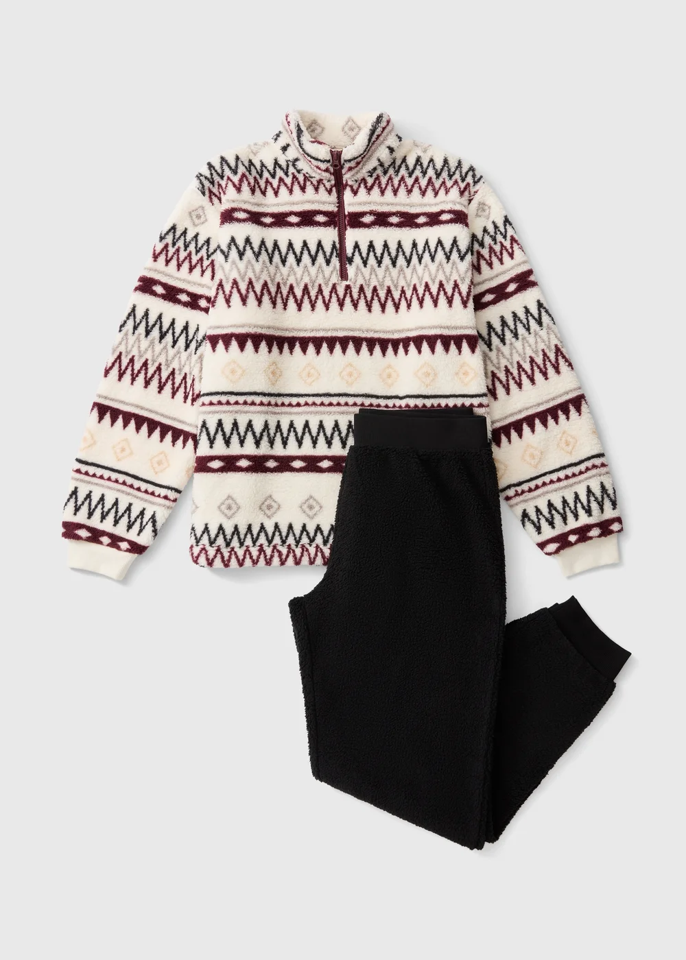 Beige Aztec Quarter Zip Pyjama Set - XS Image 1
