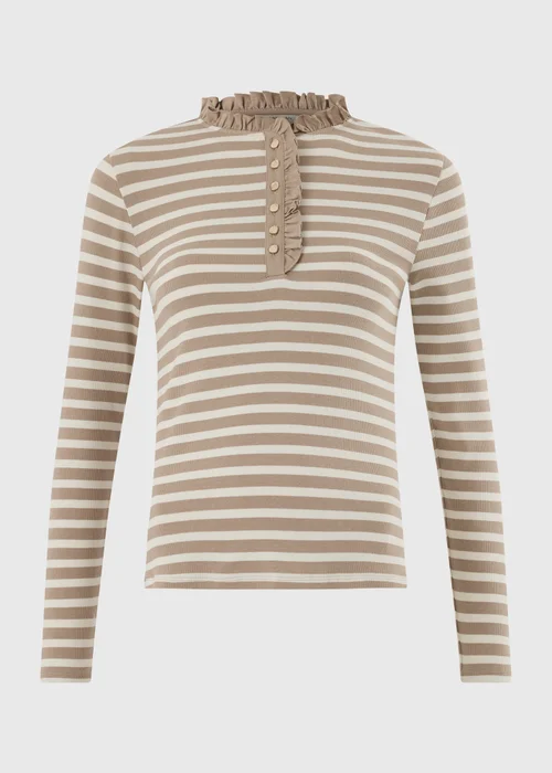 Cream Striped Frill Neck Henley Top - 16 Image 5