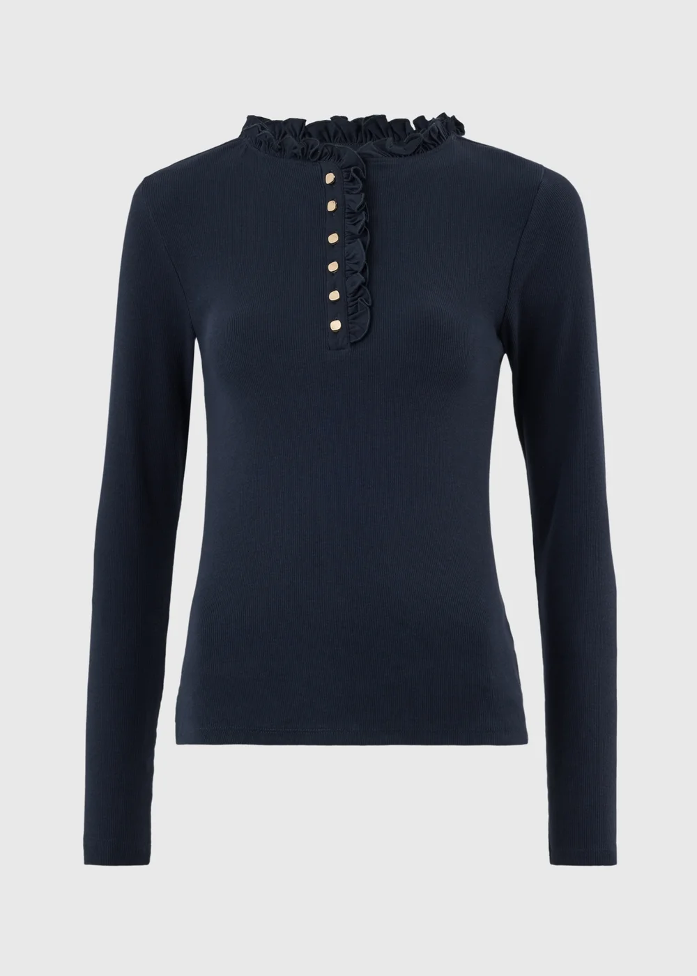 Navy Frill Neck Henley Top - 20 Image 1