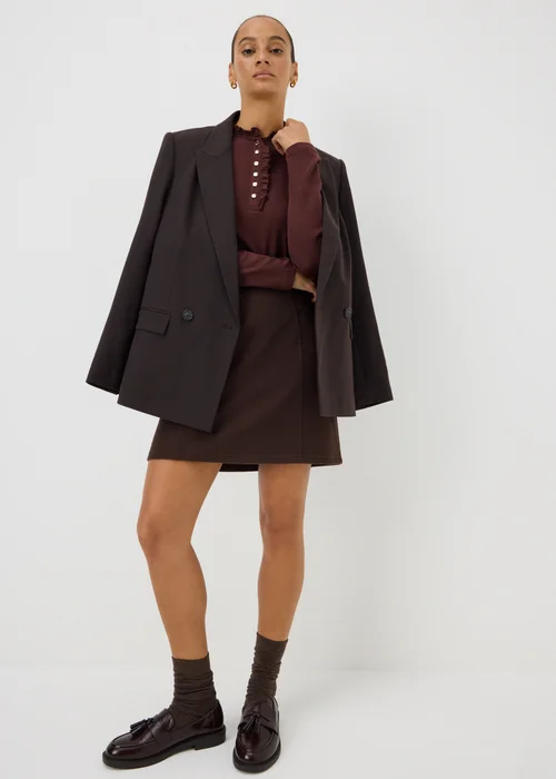 Chocolate Brown Frill Henley Top - 8 Image 1