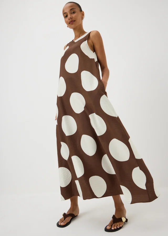 Chocolate Brown Polka Dot Trapeze Miaxi Dress