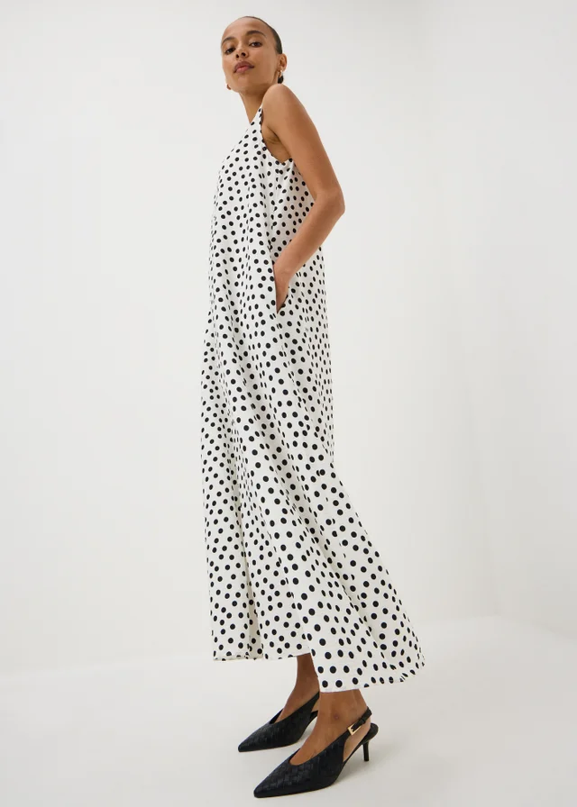 Black & White Polka Dot Trapeze Midaxi Dress