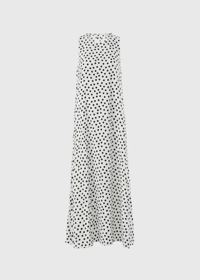 Black & White Polka Dot Trapeze Midaxi Dress