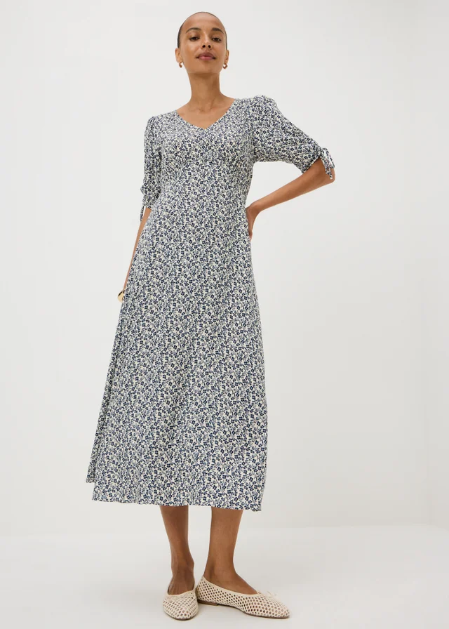 Navy Floral Midi Tea Dress