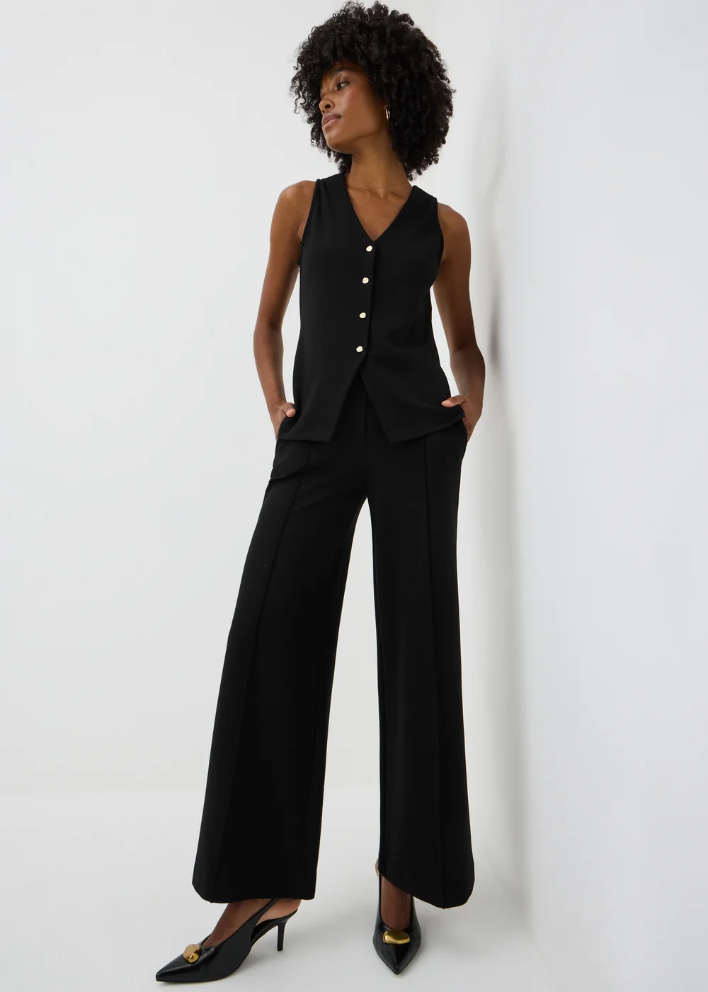 Black Ponte Co Ord Wide Leg Trousers - 26/L29 Image 1