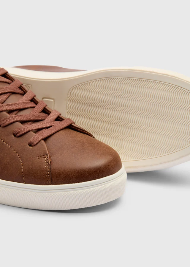 Brown Faux Leather Trainers