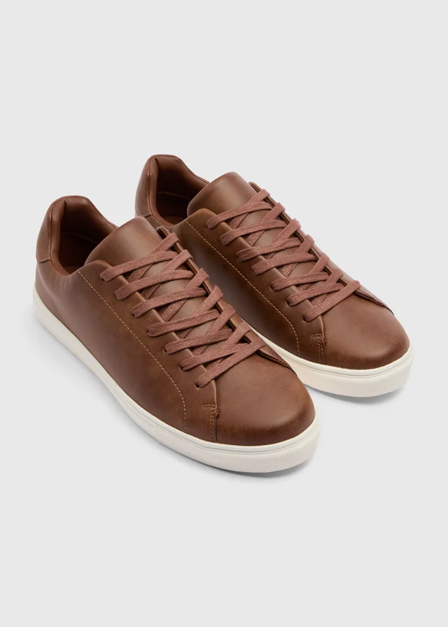 Brown Faux Leather Trainers