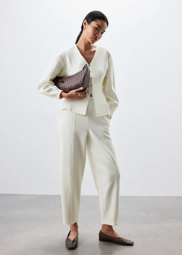 Ecru Barrel Leg Co Ord Trousers