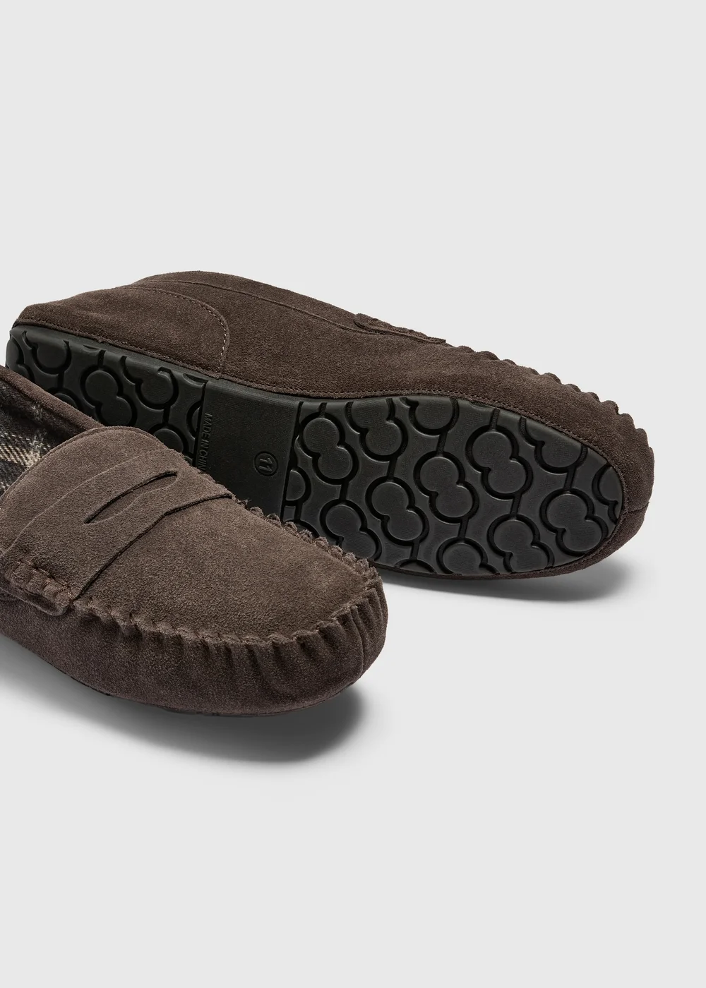 Brown Check Lined Moccasin Slippers - 6 Image 2
