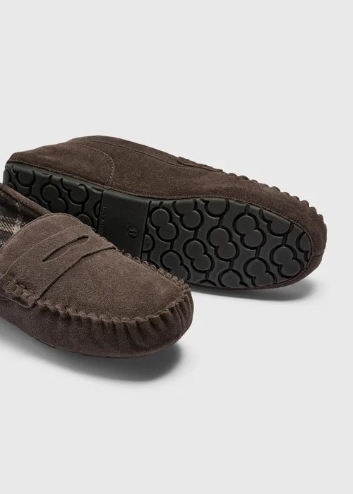 Brown Check Lined Moccasin Slippers - 6 Image 2