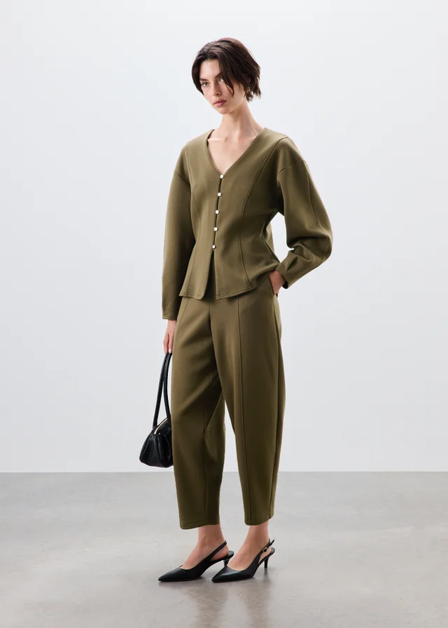 Khaki Barrel Leg Co Ord Trousers