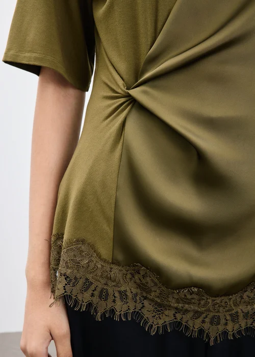 Dark Olive Satin Lace Twist Top - 8 Image 3