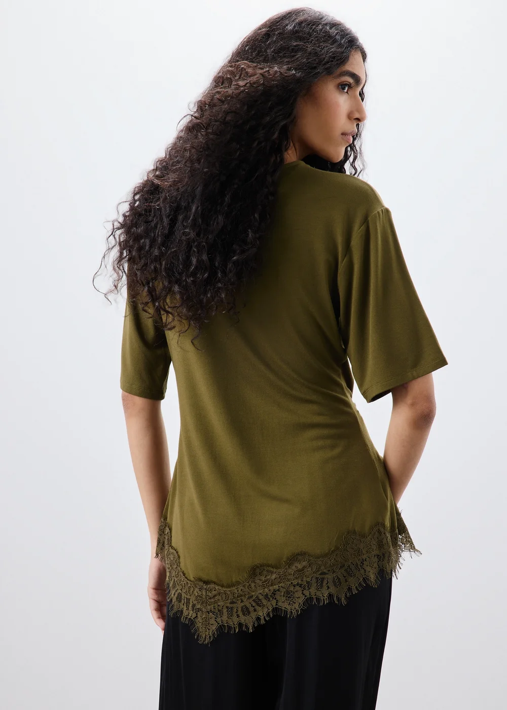 Dark Olive Satin Lace Twist Top - 8 Image 2