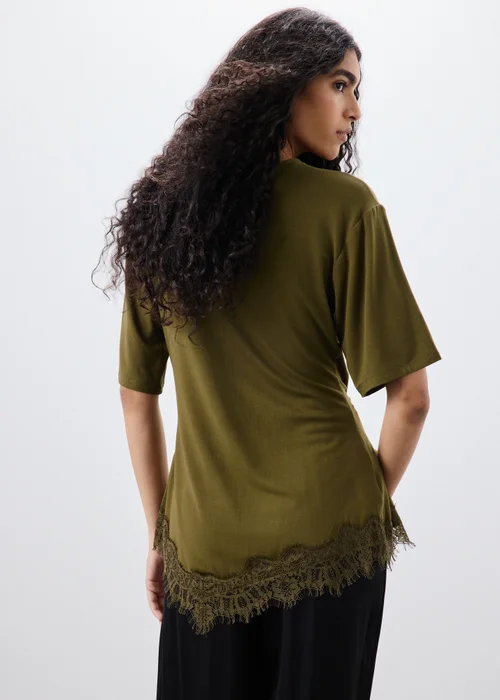 Dark Olive Satin Lace Twist Top - 8 Image 2