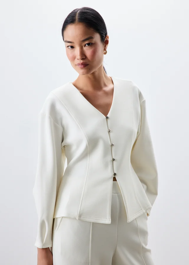 Ecru Gold Button Co Ord Cardigan