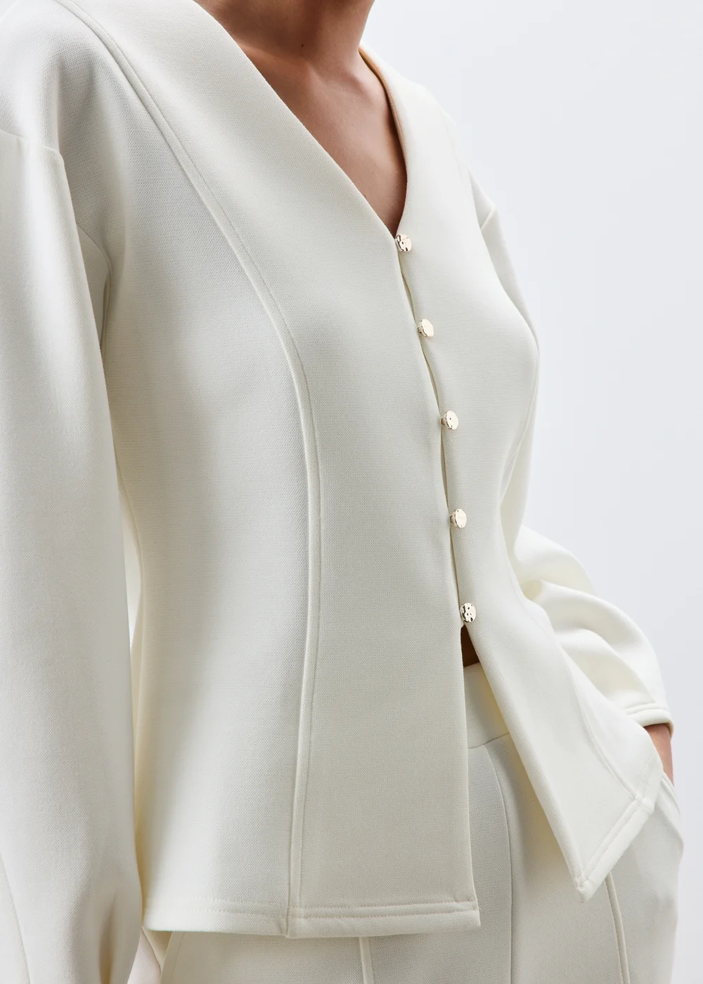 Ecru Gold Button Co Ord Cardigan - 8 Image 3