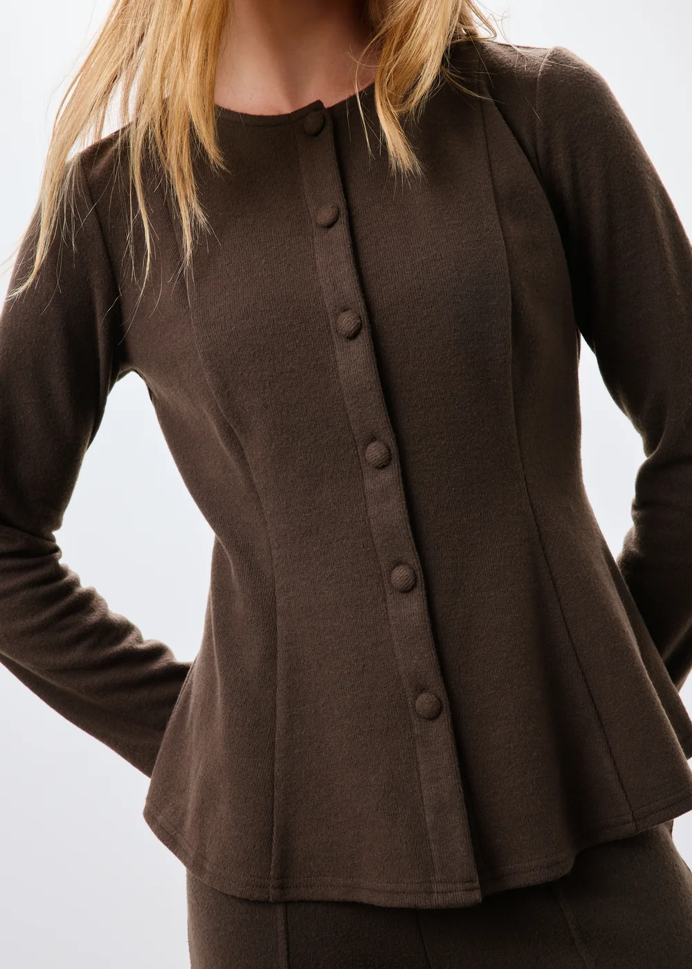 Brown Soft Touch Co Ord Peplum Top - 8 Image 3
