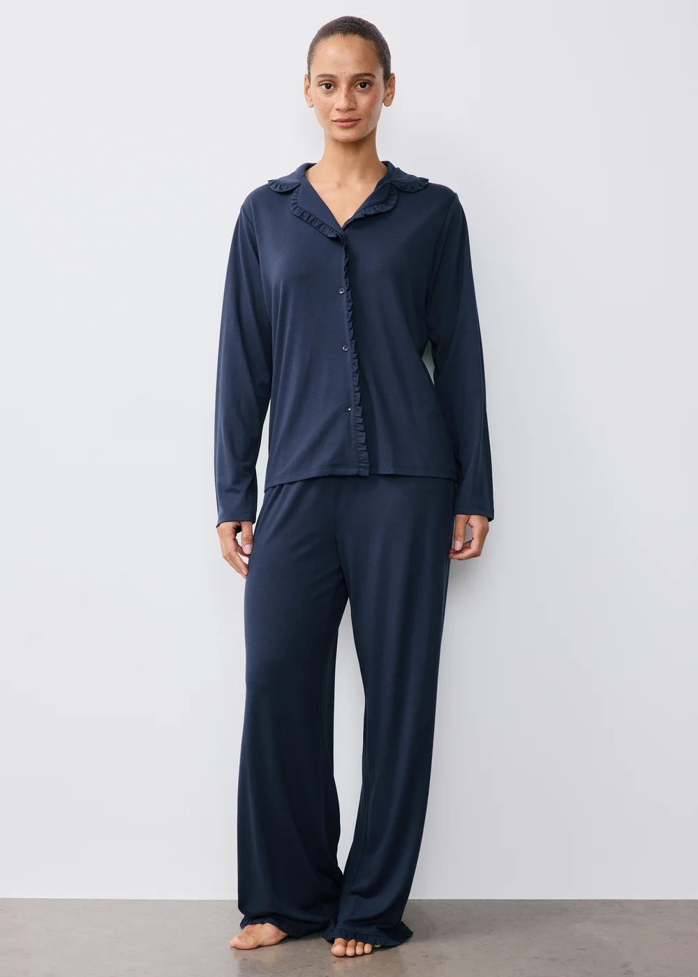 Navy Frilled Traditional Pyjamas - XS Image 1