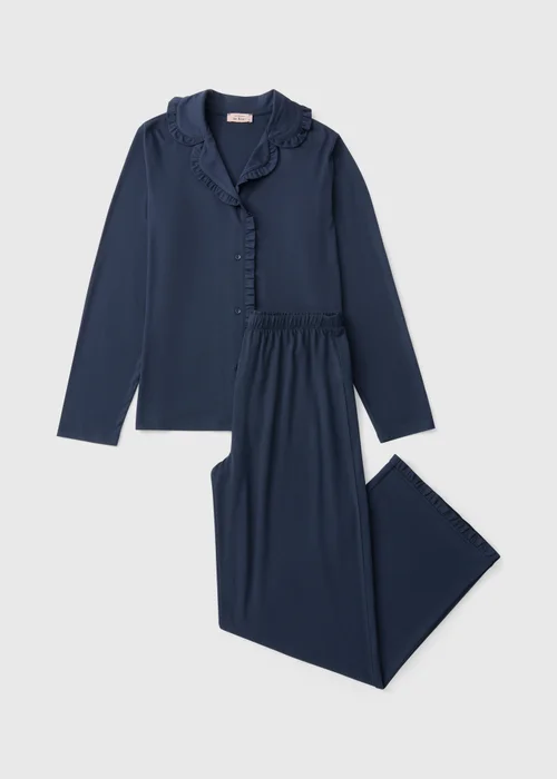 Navy Frilled Traditional Pyjamas - XS Image 4