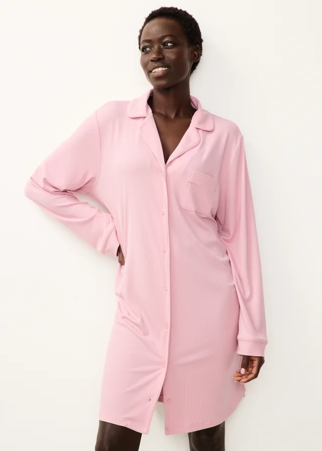 Pink Ribbed Traditional Nightie