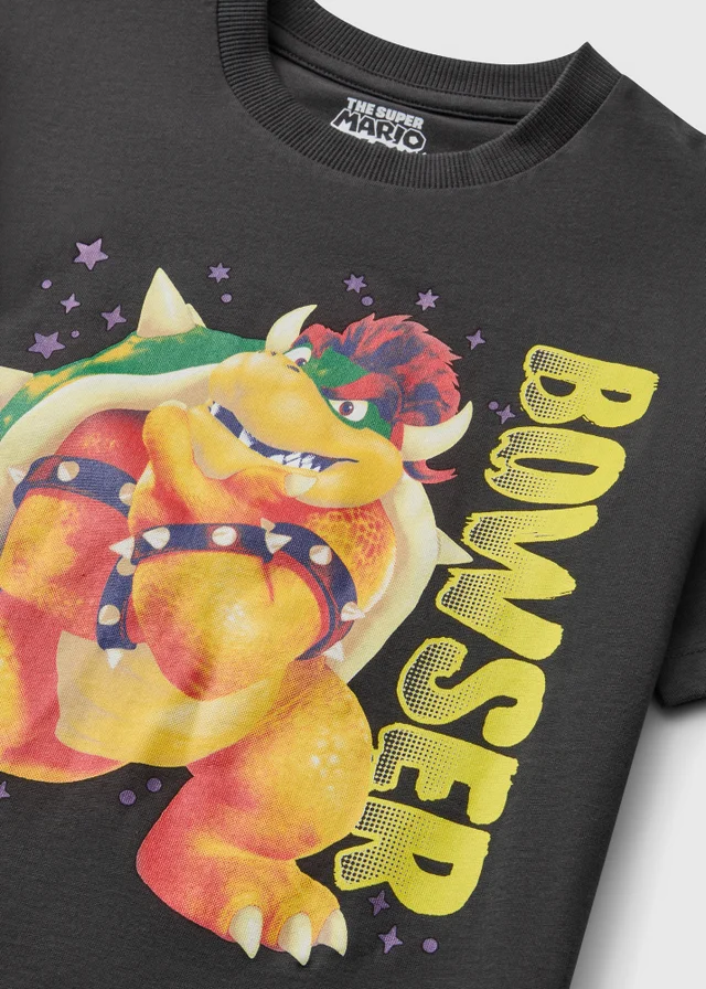 Boys Grey Mario Bowser T-Shirt (4-13 Yrs)