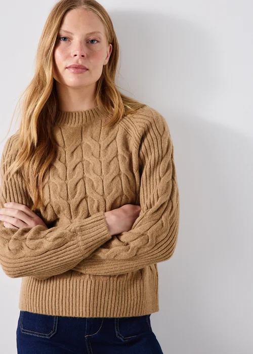 Camel Cable Knit Jumper - XS Image 1