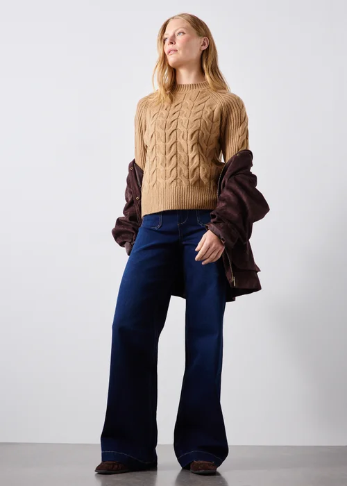 Camel Cable Knit Jumper - XS Image 4