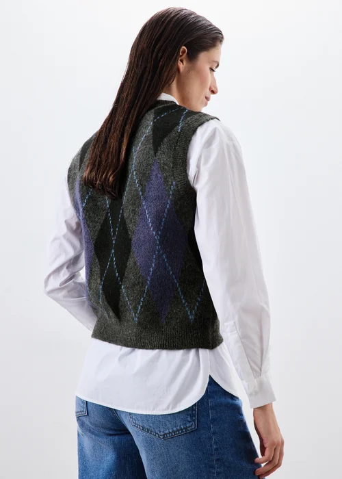 Blue Argyle Tank Knitwear Jumper - XS Image 2