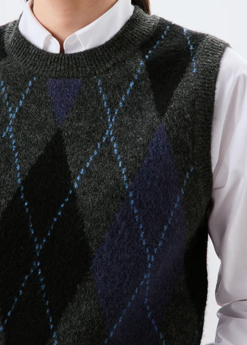 Blue Argyle Tank Knitwear Jumper - XS Image 3