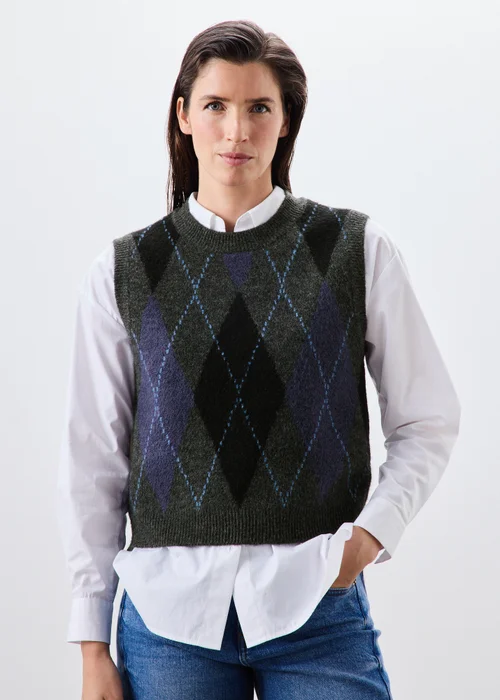 Blue Argyle Tank Knitwear Jumper - XS Image 1