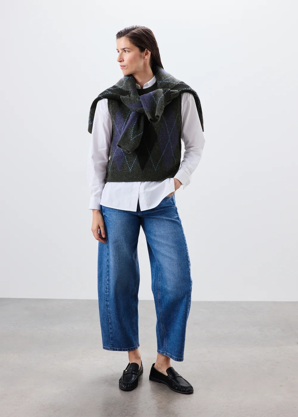 Blue Argyle Tank Knitwear Jumper - XS Image 4