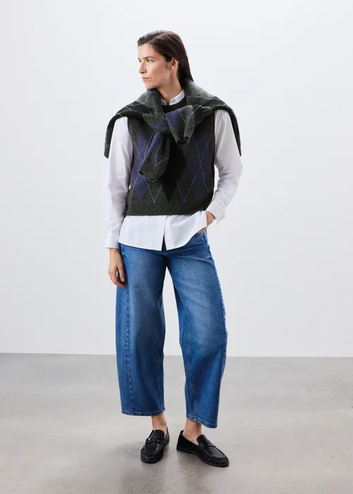 Blue Argyle Tank Knitwear Jumper - XS Image 4