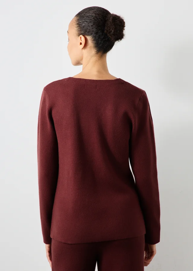 Burgundy Button Long Sleeve Co Ord Top