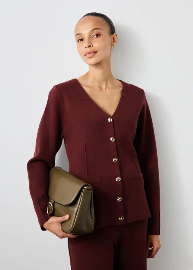 Burgundy Button Long Sleeve Co Ord Top