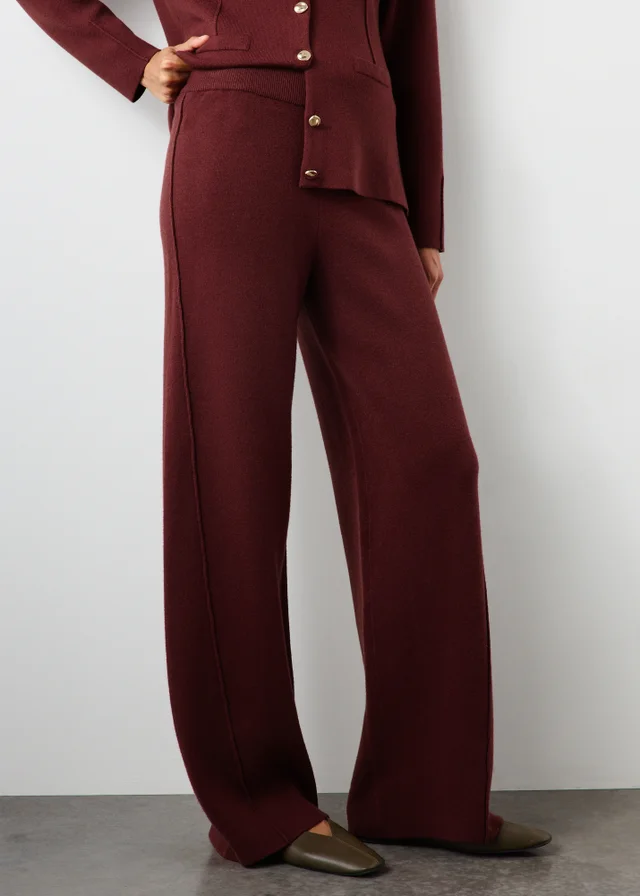Burgundy Wide Leg Co Ord Trousers