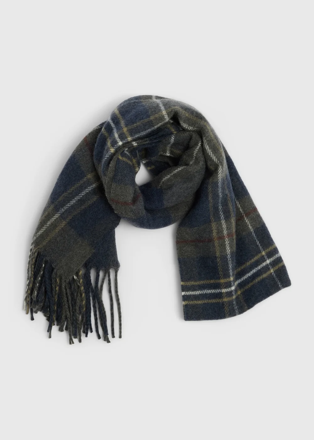 Navy & Brown Checked Scarf - One Size Image 1
