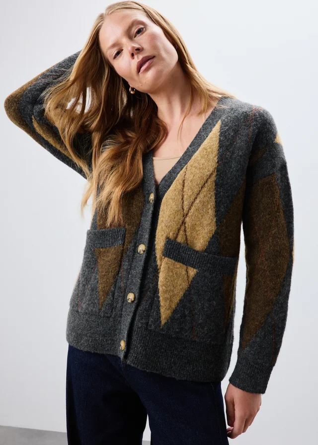 Brown Boyfriend Argyle Cardigan