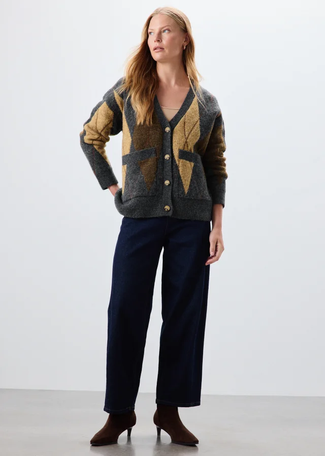 Brown Boyfriend Argyle Cardigan