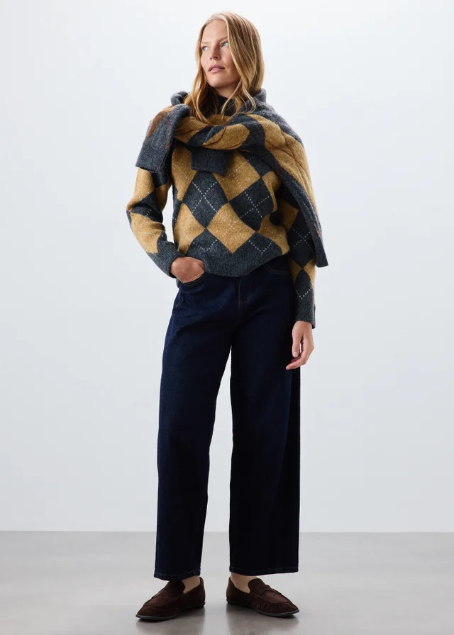 Camel Argyle Funnel Neck Jumper