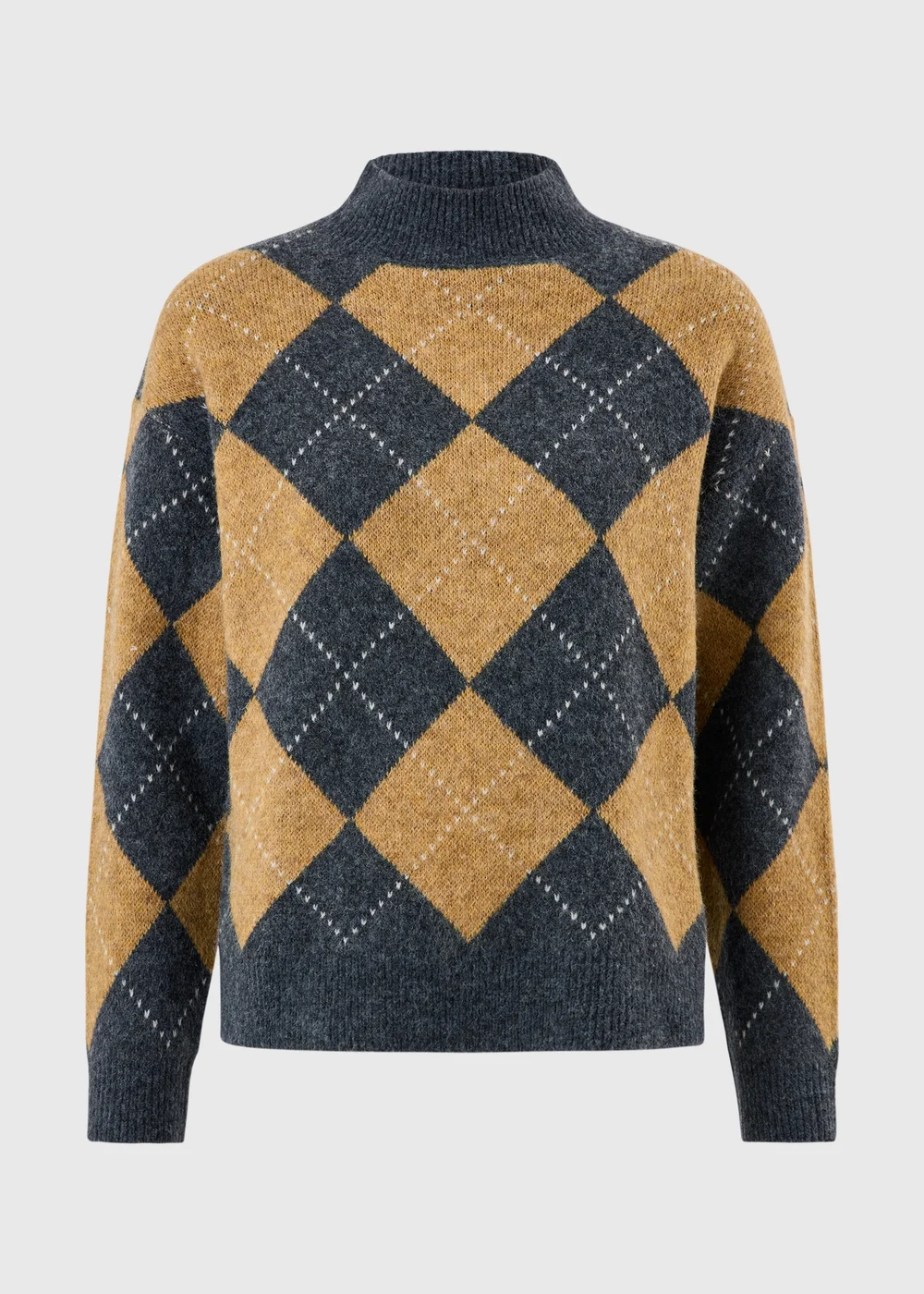 Camel Argyle Funnel Neck Jumper - XS Image 5