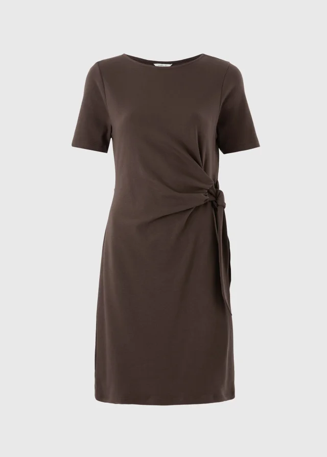Chocolate Brown Tie Side Jersey Mini Dress