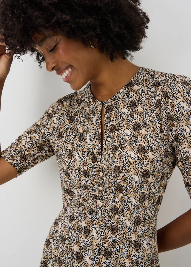 Brown Animal Print Twist Front Midaxi Dress