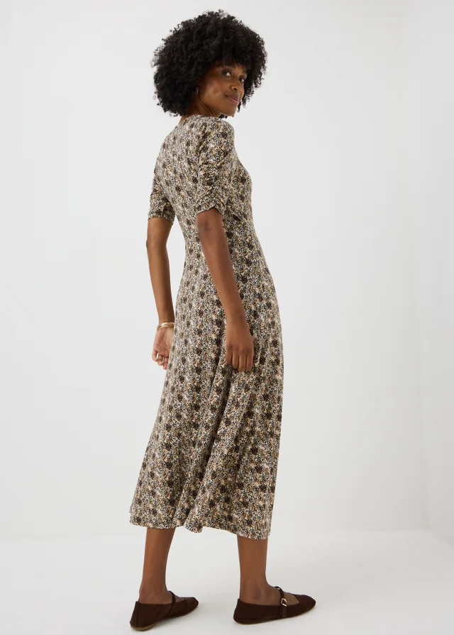 Brown Animal Print Twist Front Midaxi Dress