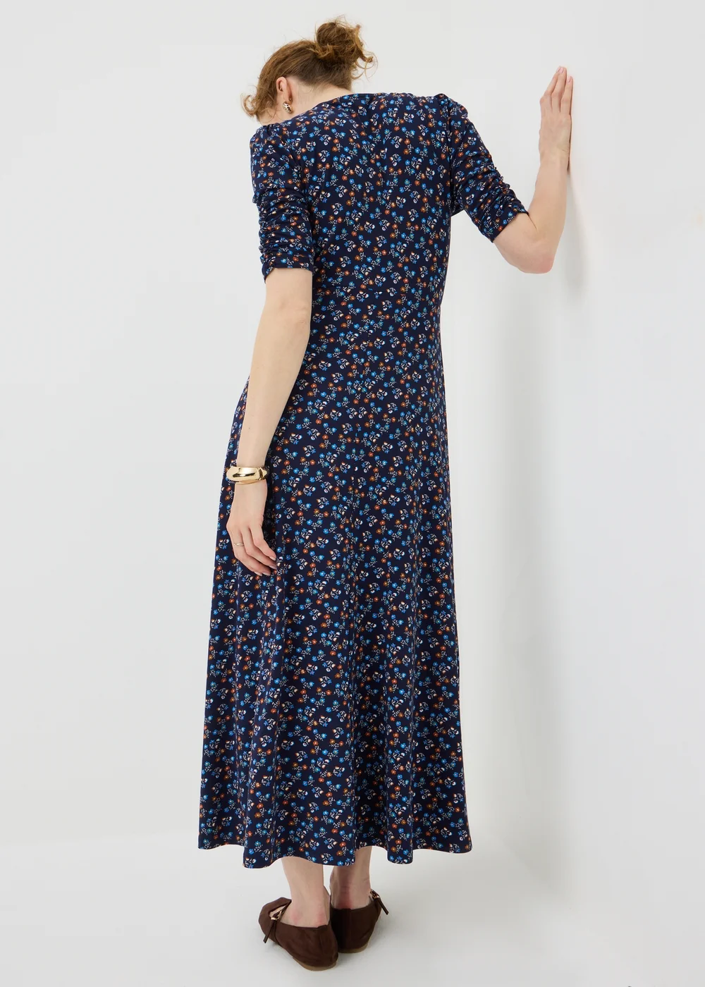 Navy Ditsy Floral Twist Front Midaxi Dress - 8 Image 3