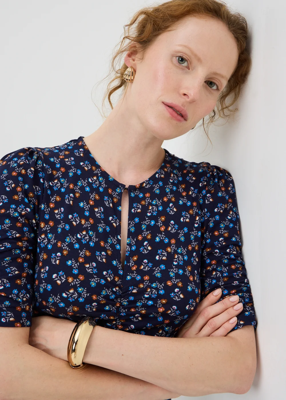 Navy Ditsy Floral Twist Front Midaxi Dress - 8 Image 2
