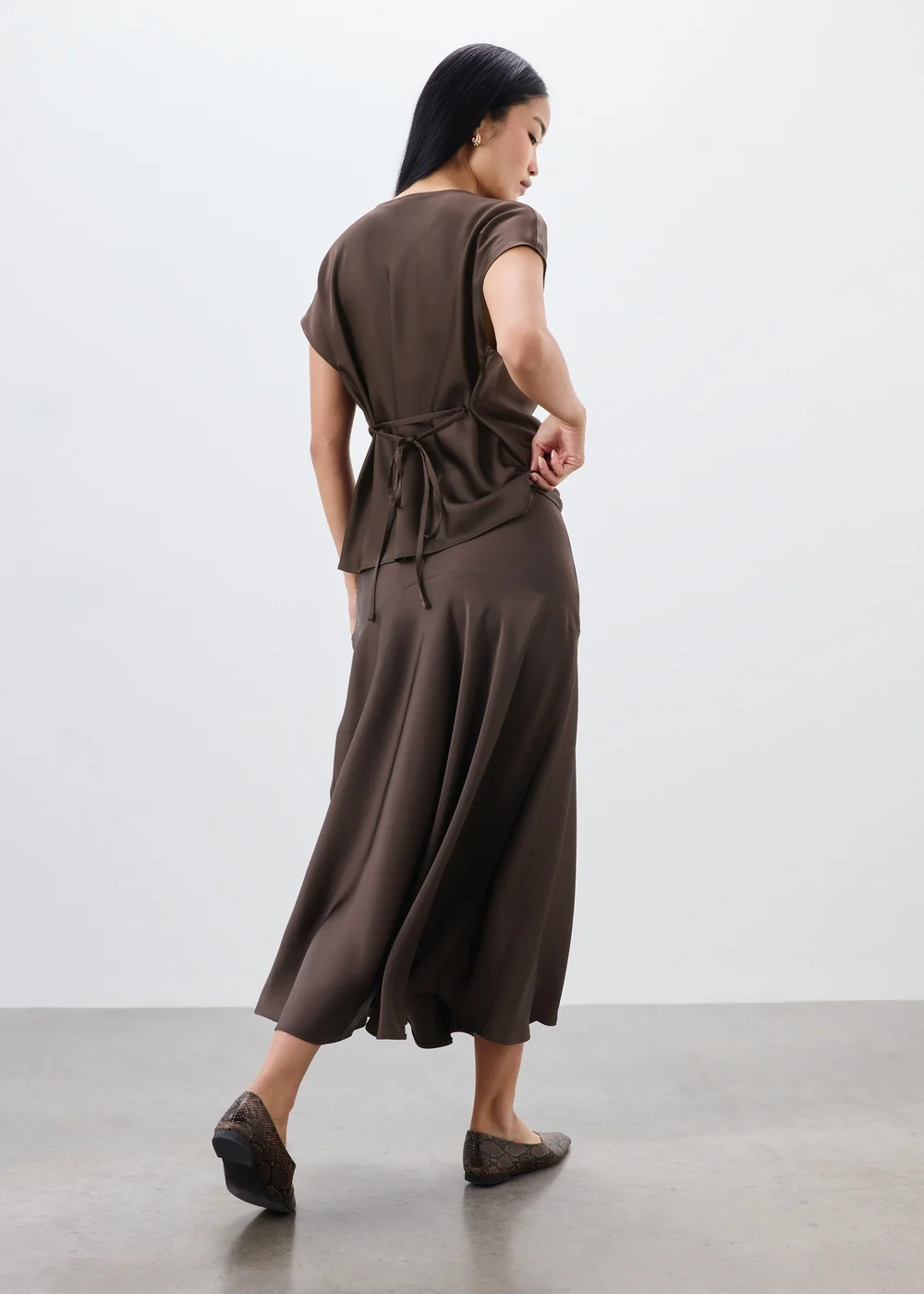 Chocolate Satin Midaxi Co Ord Skirt - 8 Image 2