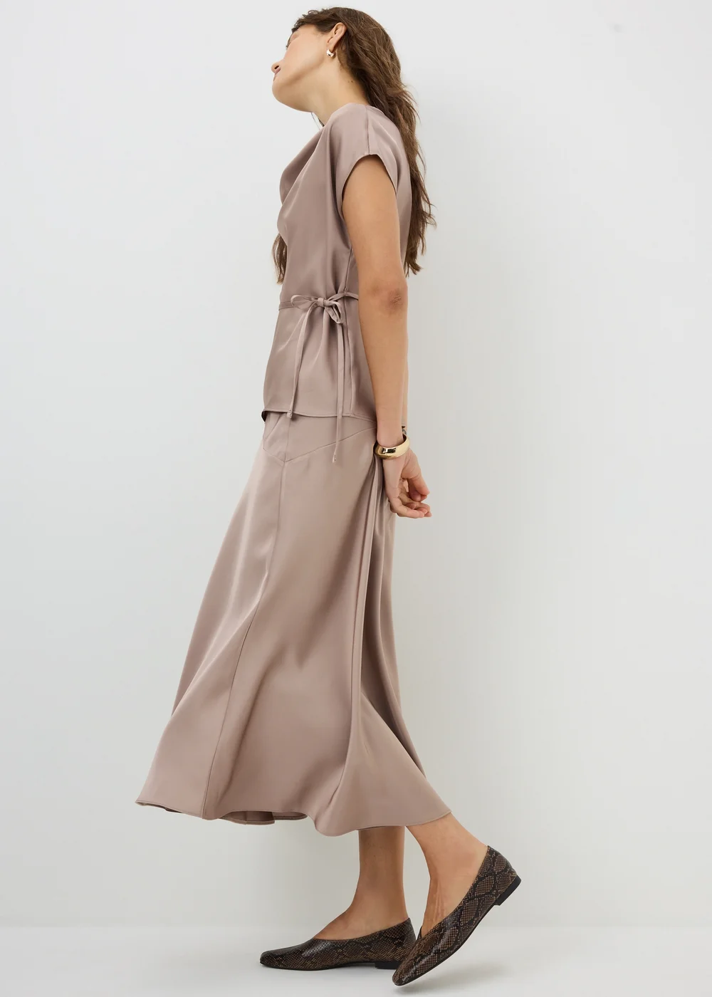 Mocha Satin Midaxi Co Ord Skirt - 8 Image 1