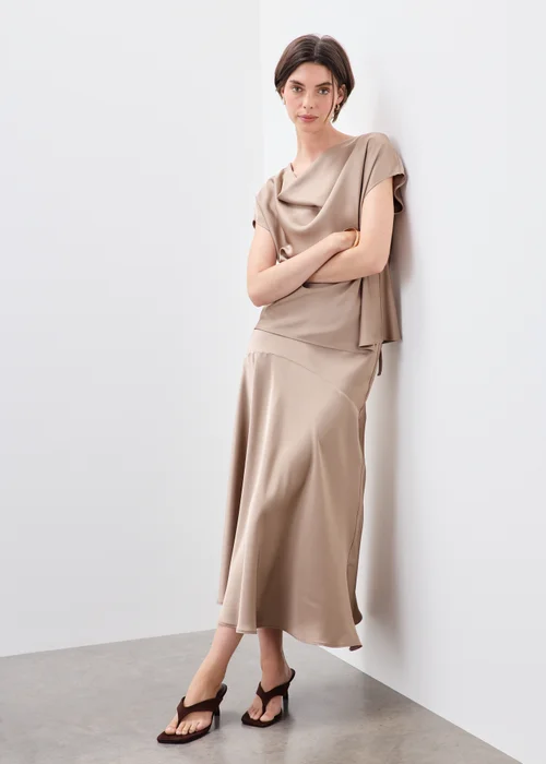 Mocha Satin Midaxi Co Ord Skirt - 8 Image 1