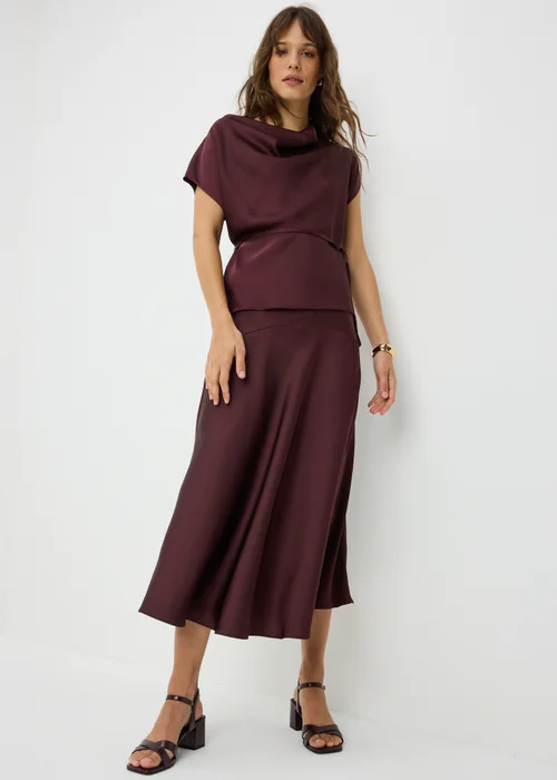 Wine Satin Seam Midaxi Skirt - 8 Image 1